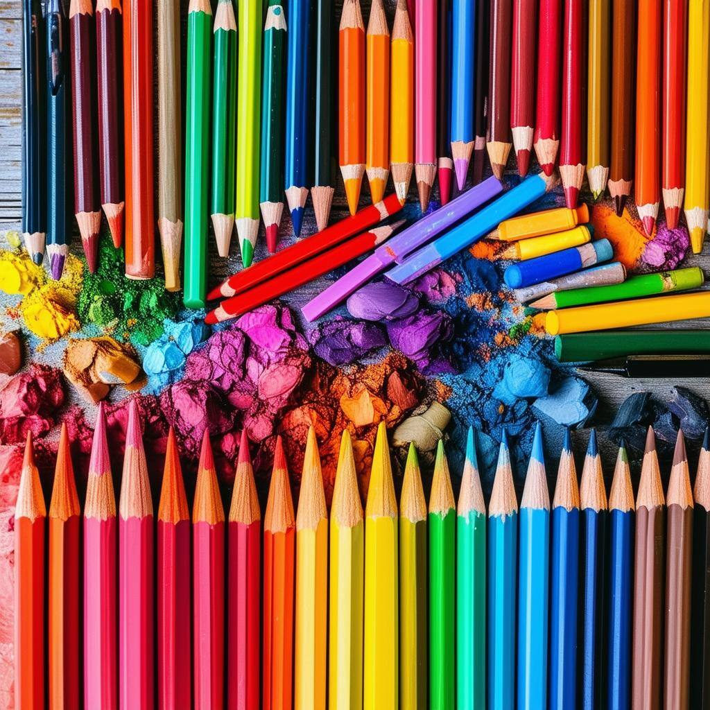 colored pencils, markers and crayons